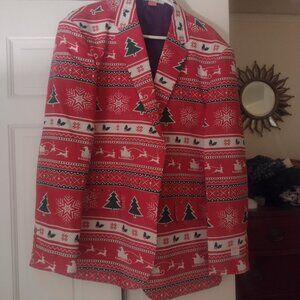 Holiday Blazer Sport coat Red with sleigh pattern with necktie